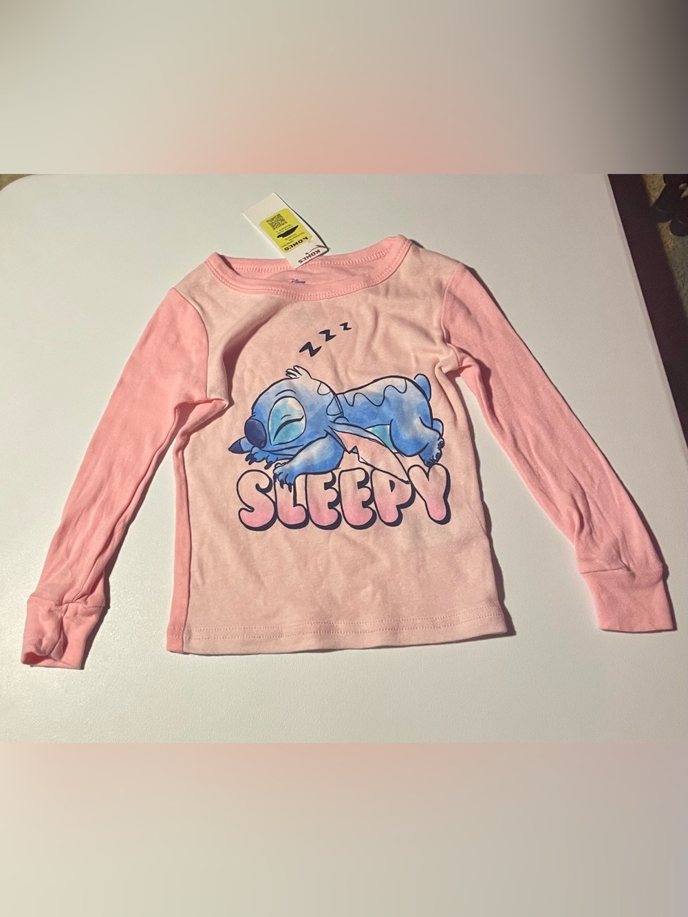 Disney Lilo & Stitch Sleepy Pajama Top Long Sleeve Pink Shirt Kohl’s NWT Size 4